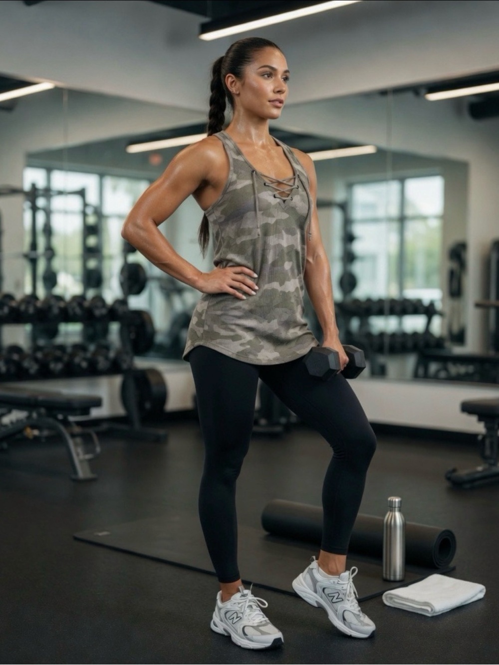 Hollister Olive Camo Lace-Up Tank Top